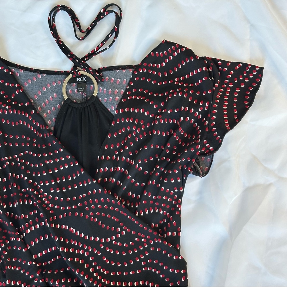 BCX Black Dress with Red Dots and Halter Neck